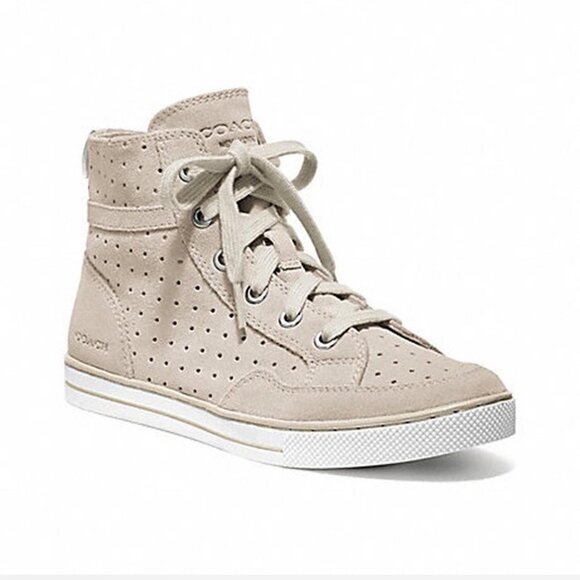 Coach Pita Suede Beige High Top Sneakers Size: 7.5 - Picture 1 of 14